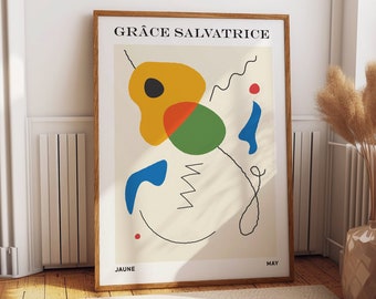 Grace Salvatrice Symphony: Miro Artwork Exhibition Wall Poster - Vibrant Abstract Wall Decor for Living, Dining, and Bedroom Spaces