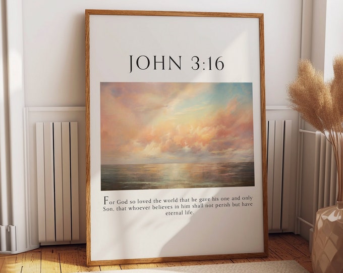 John 3:16 Spiritual Wall Art - Famous Bible Verse Quote "God's Love Bible Art" Poster - Inspirational Christian Home Decor