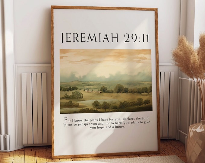 Jeremiah 29:11 Bible Verse Wall Art Poster - Vintage Scripture Art Print for Christians - Daily Inspirational Scripture Quotes