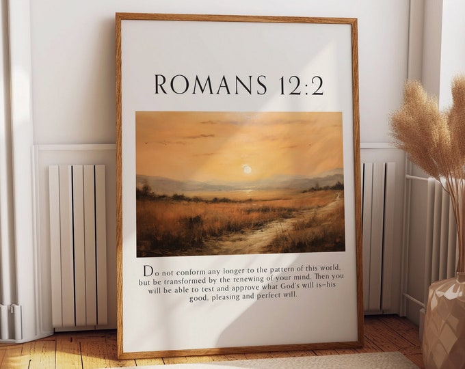 Romans 12:2 Bible Verse Poster | Christian Modern Print Wall Art | Daily Reminder of Faith Home Decor