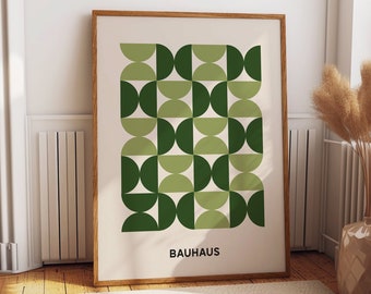 Bauhaus Green Geometric Wall Art Poster - Abstract Bold Colors Exhibition Wall Art Prints - Unique Bedroom Wall Decor