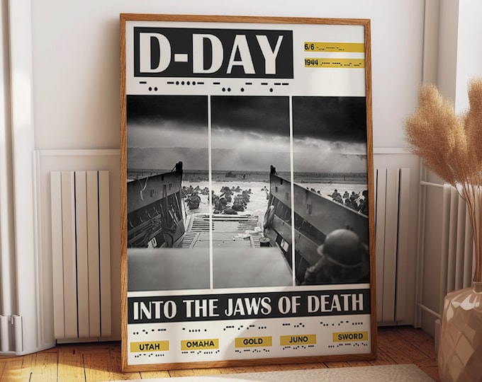 D-Day Poster WWII Exhibition Poster of D Day Landings - Vintage Art Patriotic Military Souvenir for Veterans and History Gifts for Men