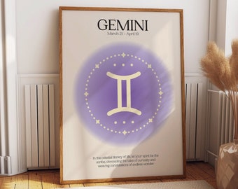 Gemini Astral Manifestation Poster -Zodiac Constellation Charm Wall Art - Vibrant Astrology Decor for Living Room and Bedroom Styling