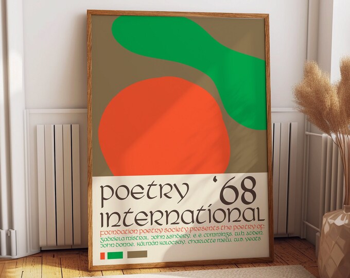 Poetry Festival Poster 1968 - Vibrant Poetry Exhibition Decor - Colorful Wall Art for Living Room, Kitchen, Office, and Bedroom