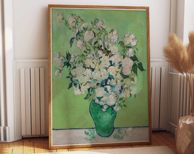 Van Gogh Roses 1890 Van Gogh Painting Timeless Beauty: Captivating Van Gogh Painting Print - Green Classic Art for Your Home