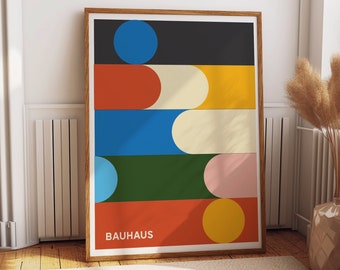Bauhaus Maximalist Geometric Art Wall Poster - Colorful Exhibition Wall Art Prints- Unique Bedroom Wall Decor, Abstract Bold Colors Wall Art