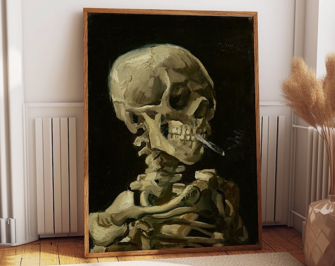 Modern oil Painting Skull of Skeleton With Burning Cigarette by Vincent Van Gogh Embrace the Mystique and transform you space with Van Gogh