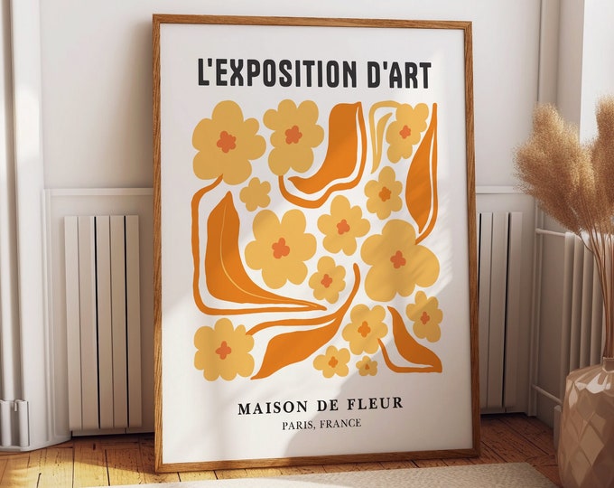 Blossoming Radiance: The Flower House Art Exhibition Poster - Vibrant Yellow Maison De Fleur Wall Decor for Living, Dining, & Bedroom Spaces