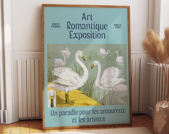Majestic Swan Wall Art - 1996 Paris Romantic Exhibition Posters and Prints - Aesthetic Decor for Office Space and Home Gallery Rooms