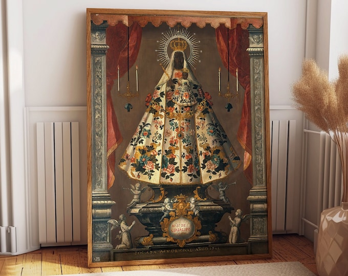 Black Madonna Print Our Virgin and Child of Guadalupe - Religious Wall Art for Prayer Room, Kitchen, Living Room and Bedroom Walls
