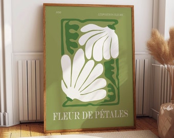 1950 Fleur de Pétales Exhibition Art Reproduction Poster - Green Abstract Flower Poster, Floral Wall Decor for Elegant Room Floral Wall Art