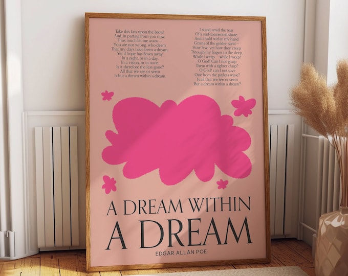 Inspirational Poem Wall Decor - Edgar Allan Poe Quote Art "A dream within a Dream' Bedroom Poster - Motivational Home and Office Decor