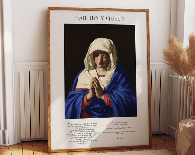 Hail Holy Queen Music Sheet Poster - Christian Faith Wall Decor - Mother Mary Inspirational Living Room, Kitchen and Bedroom Decor