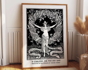 Vibrant Celebration: Walter Crane's 'A Garland for May Day' - Vintage Socialist Print from 1895 -  Colorful and Whimsical Artwork