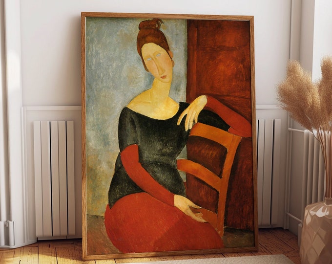 Woman in Red Chair Painting by Amedeo Modigliani Modern Oil Painting Elegant Femme Modernist Oil Painting for Contemporary Wall Decor