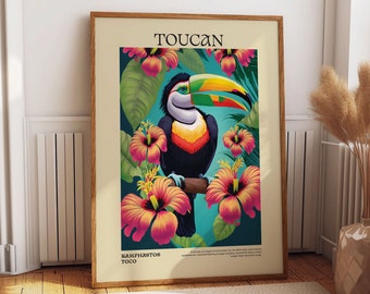 Toucan Wall Art Poster - Modern Chic Playful Design Kids' Room - Eclectic Tropical Bird Print - Jungle Illustration Maximalist Home Decor