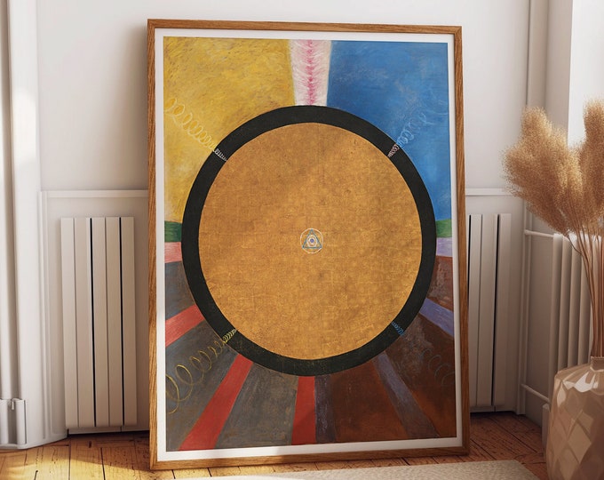 Spiraling Abstract Sun: Geometric Circle Art Poster Inspired by Hilma Af Klint's Painting Embrace the Circle Abstract Wall Art for Home