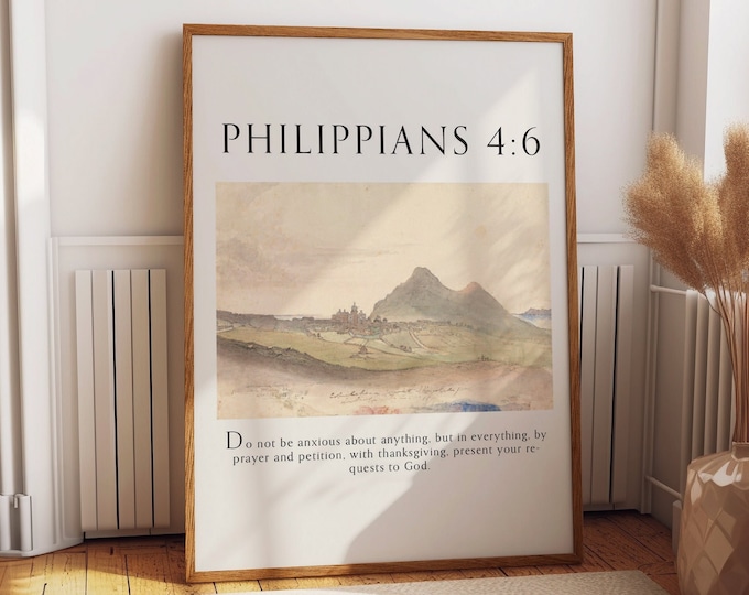 Philippians 4:6 Bible Verse Wall Art Poster | Be Anxious For Nothing Scripture Wall Decor | Modern Christian Bible Artwork