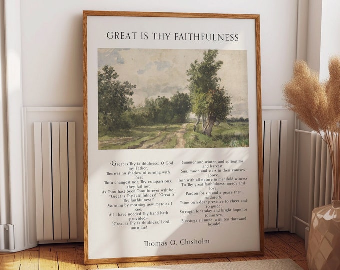 Great is Thy Faithfulness Poster - Hymnal Sheet Print Infused with Nature-Inspired Musical Art - Inspirational Home Decor Gift for Musicians