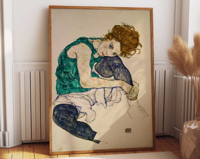 Seated Woman Painting by Egon Schiele Embrace the Allure of Female Art Captivating Expression of Modern Art for Home