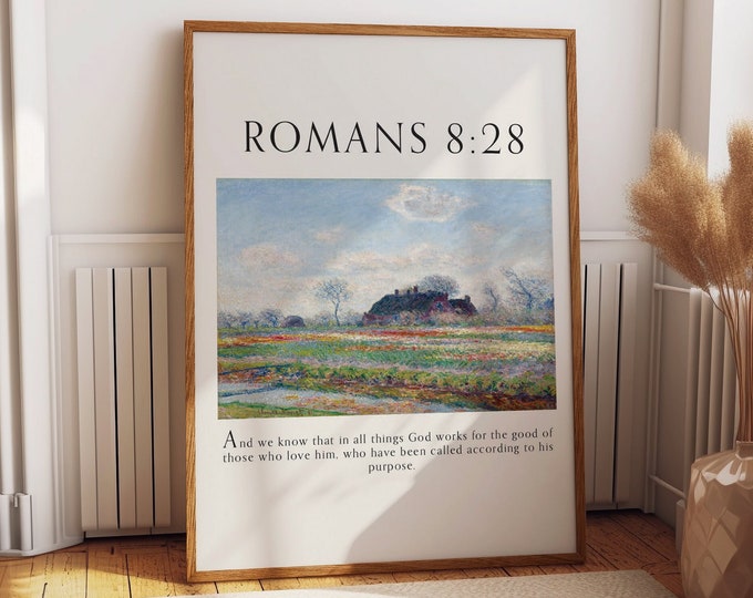 Romans 8:28 Bible Scripture Posters - Bible Verse Gift for Christian Friend - Bible Typography Wall Art