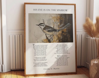 His Eye Is On The Sparrow Music Sheet Poster - Bird Hymnal Sheet Living Room, Kitchen and Bedroom Decor - Inspirational Room Decor