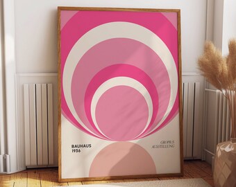 Bauhaus Pink Spiral Abstract Wall Poster - Boho Geometric Wall Art - 1936 Exhibition Wall Decor, Ideal for Pink Lovers Bedroom Decor