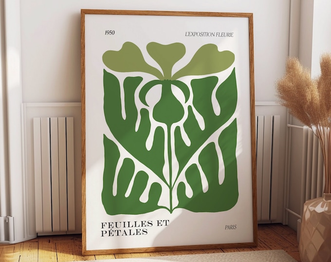 Feuilles et Pétales Wall Poster - Classy 1950 Paris Floral Exhibition Wall Art - Chic Décor for Living, Bedroom, and Dining Rooms