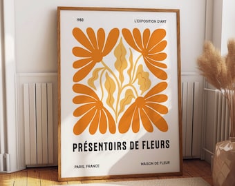 Flower Displays: 1950 Maison De Fleur Paris, France Art Exhibit Wall Poster - Stunning Orange Floral Living, Dining and Bedroom Decor