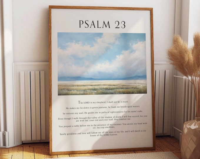 Psalm 23 Bible Poster - Inspirational Bible Print, Elegant Bible Decor with Psalm Quote - Serenity in Scripture Christian Wall Art