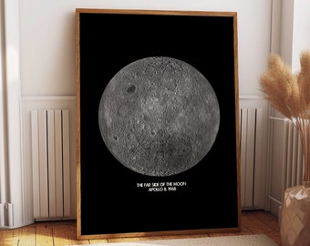 Moon Poster Moon Print Moon Wall Art The Far Side of the Moon Moon Phases Moon Decor Moon Art Lunar Poster Luna Poster