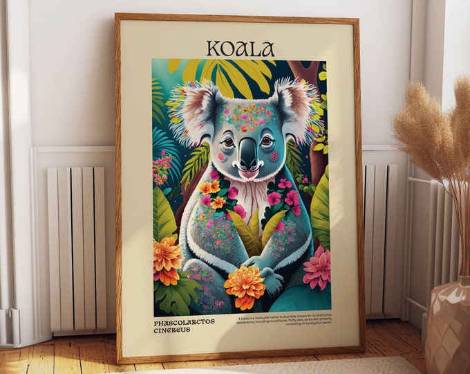 Colorful Charm Cute Koala Poster - Adorable Koala Kids Room Decor – Vibrant Wild Animal Canvas Art for Bedrooms, Playrooms & Living Spaces