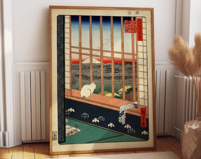 White Cat Poster of Japanese Cat Master of All He Surveys Cat Lover Decor Gift for Cat Owner