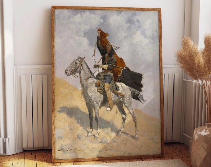 Frederic Remington The Blanket Signal Painting Western Wall Art Native American and Cowboy Wall Decor Spirit of the Wild West Poster