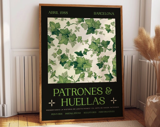 Elegant Nature Patterns: 1988 Barcelona Exhibition Poster - Inspired Wall Decor with Green Design - Perfect for Home Gallery Ambiance