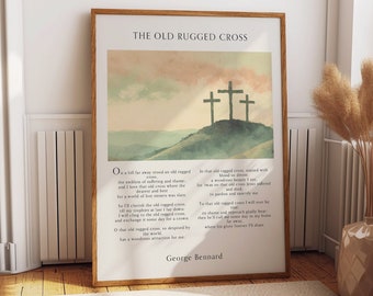 The Old Rugged Cross Musical Sheet Poster - Christian Faith in Christ Room Decor - Inspirational Home and Office Decor Gift Ideas