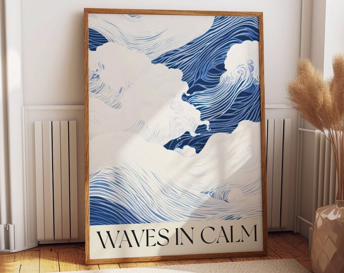 Waves in Calm Wall Art Poster - Serene Blue-Themed Bedroom Decor