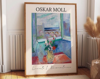 Exquisite Floral Splendor: Oskar Moll's Flowers Painting High Resolution Reproduction - Elevate Your Space with Elegant Wall Art Decor