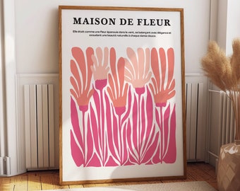 Maison De Fleur Pink Abstract Exhibition Wall Poster - Bauhaus Floral Chic Decor for Home and Office Spaces - Stylish Floral Room Decor Gift
