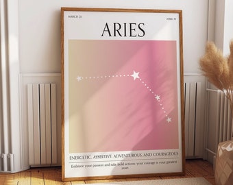 Aries Constellation Poster - Star Sign Zodiac Art Print Spiritual Aura Gradient Wall Decor for Aesthetic Bedrooms - Unique Zodiac Poster