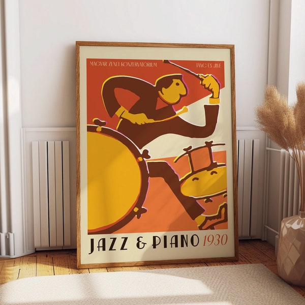 Retro Rhythms: Jazz and Piano 1930 Exhibition Wall Poster - Vintage Music Room Wall Decor - A Unique Room Decor Gift for Music Lovers