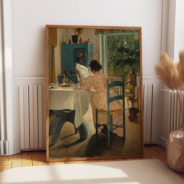 Woman at Breakfast Painting by L.A. Ring Fine Art Reproduction Serene Wall Art Tranquil Wall Decor for your Home Peaceful Morning Atmosphere