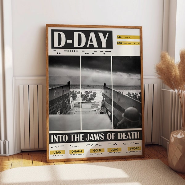 D-Day Poster WWII Exhibition Poster of D Day Landings - Vintage Art Patriotic Military Souvenir for Veterans and History Gifts for Men