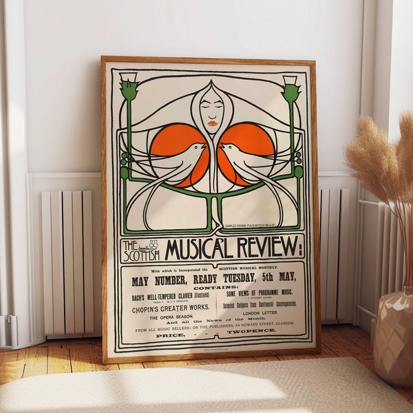 Scottish Art Nouveau Poster by Charles Rennie Mackintosh - Classic Living Room, Dining, Bedroom and Office Room Decor