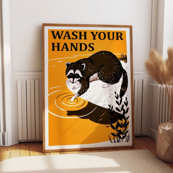 Wash Your Hands Poster Bathroom Poster Bathroom Sink Print - Cute Animal Bathroom Wall Decor