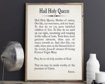Hail Holy Queen Prayer Print Catholic Decor Prayer Gift