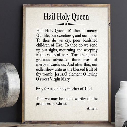 Hail Holy Queen Prayer Print Catholic Decor Prayer Gift | Etsy
