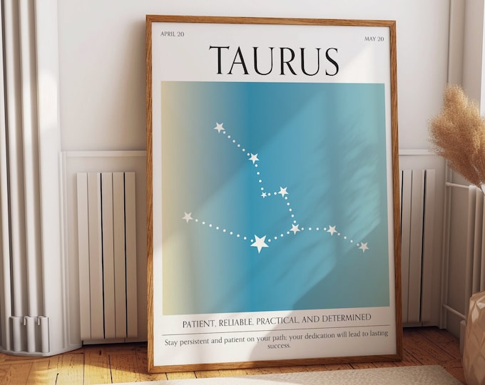 Taurus Zodiac Wall Art- Celestial Aura Gradient Poster Star Sign Spiritual Wall Decor - Aesthetic Taurus Poster for Unique Bedroom Style