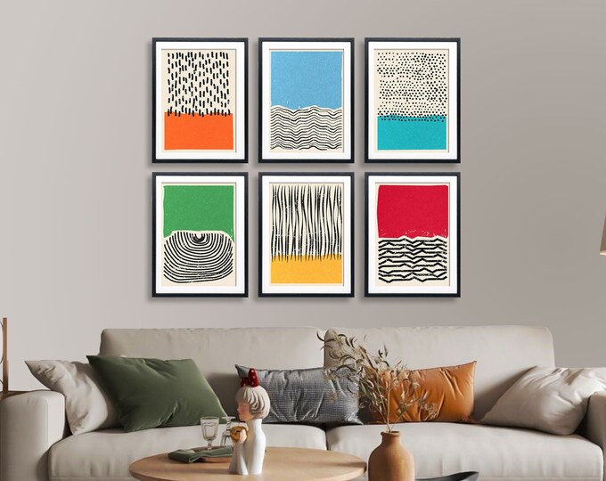 Bauhaus Posters Abstract Wall Art Set of 6 Bauhaus Themed Prints Abstract Decor Set for Room Mid Century Modern Home Wall Art