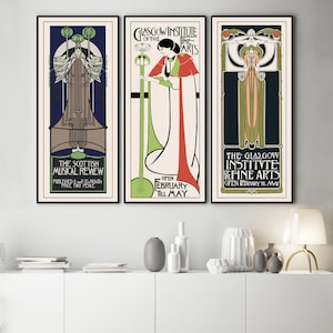 Juego de 3 carteles de arte mural de Charles Rennie Mackintosh Carteles Art Nouveau escoceses